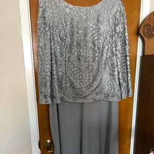 Silver gray evening gown.